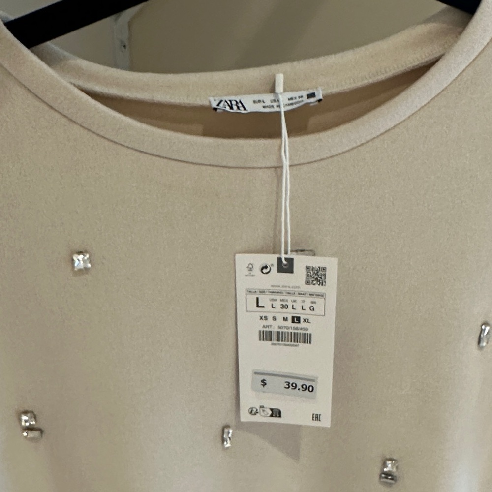 ZARA NWT woman’s beige suede Embellished dress size L - Picture 2 of 3